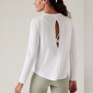 Athleta White Long Sleeve Open-Back Performance Top